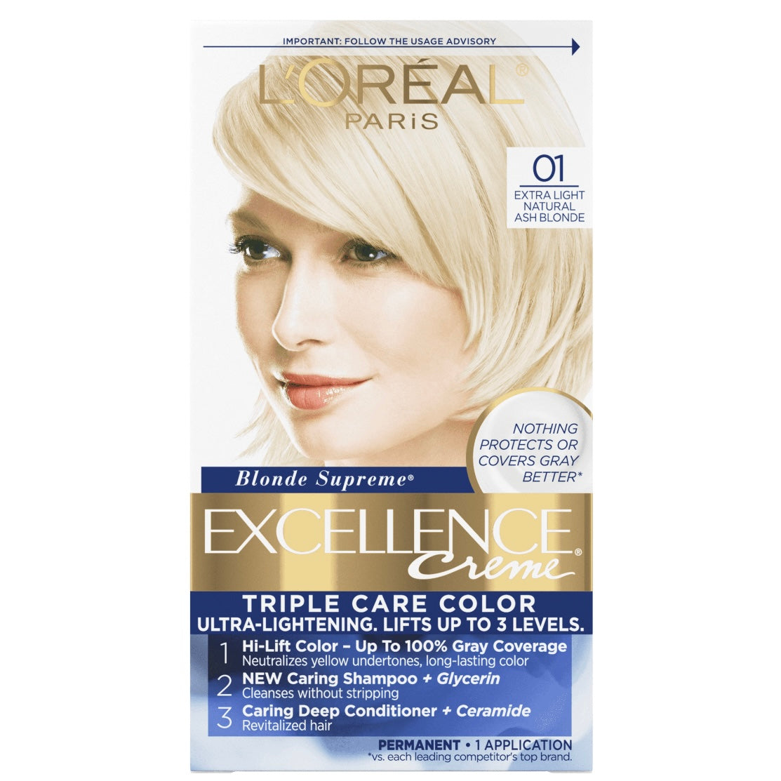L'Oreal Paris Excellence Creme Permanent Triple Protection Hair Color, 1 Kit