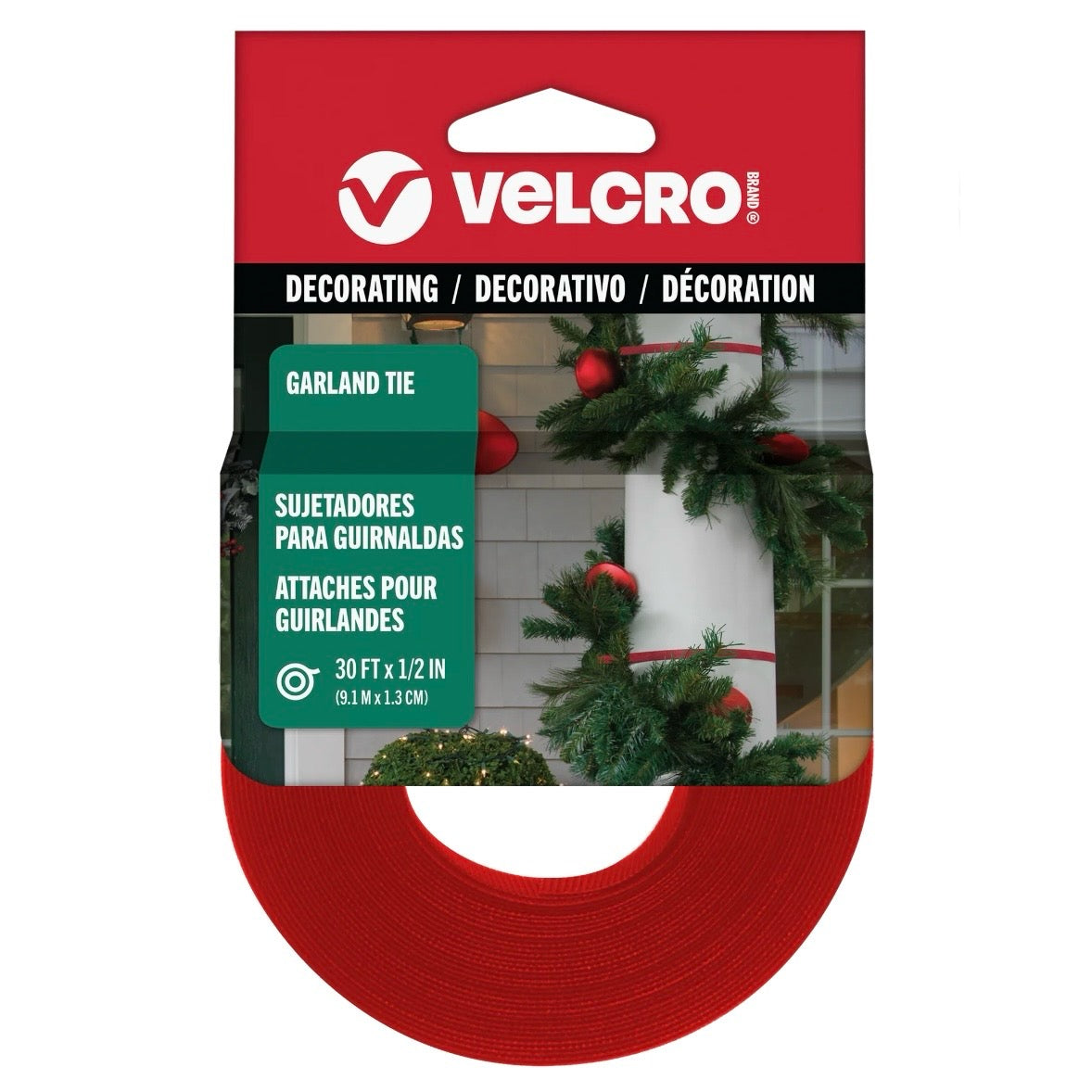 VELCRO Brand Holiday Garland Ties for Christmas Decorations, Reusable Wrap, 30ft Roll