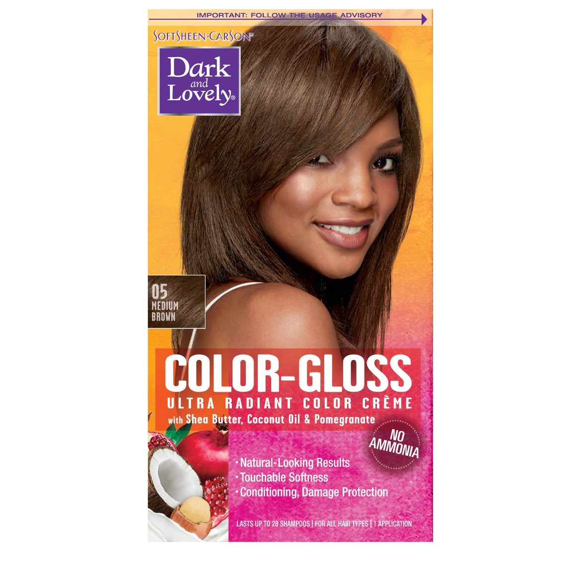 SoftSheen-Carson Dark and Lovely Color-Gloss Ultra Radiant Hair Color Creme, Ammonia Free Hair Dye, with Coconut Oil and Argan Oil