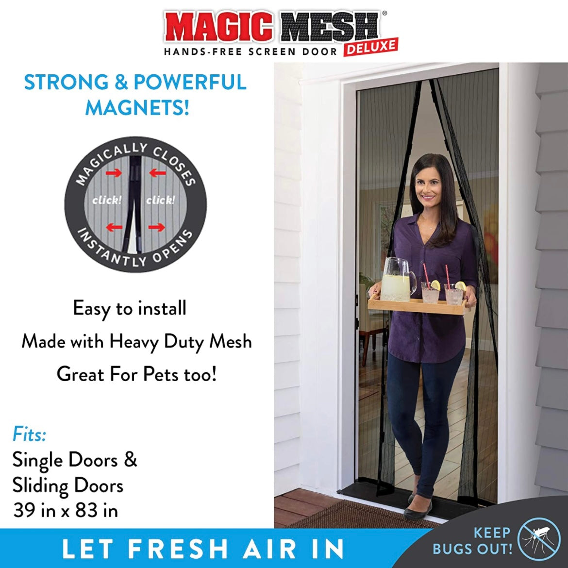 Magic Mesh Deluxe- Black- Hands Free Magnetic Screen Door