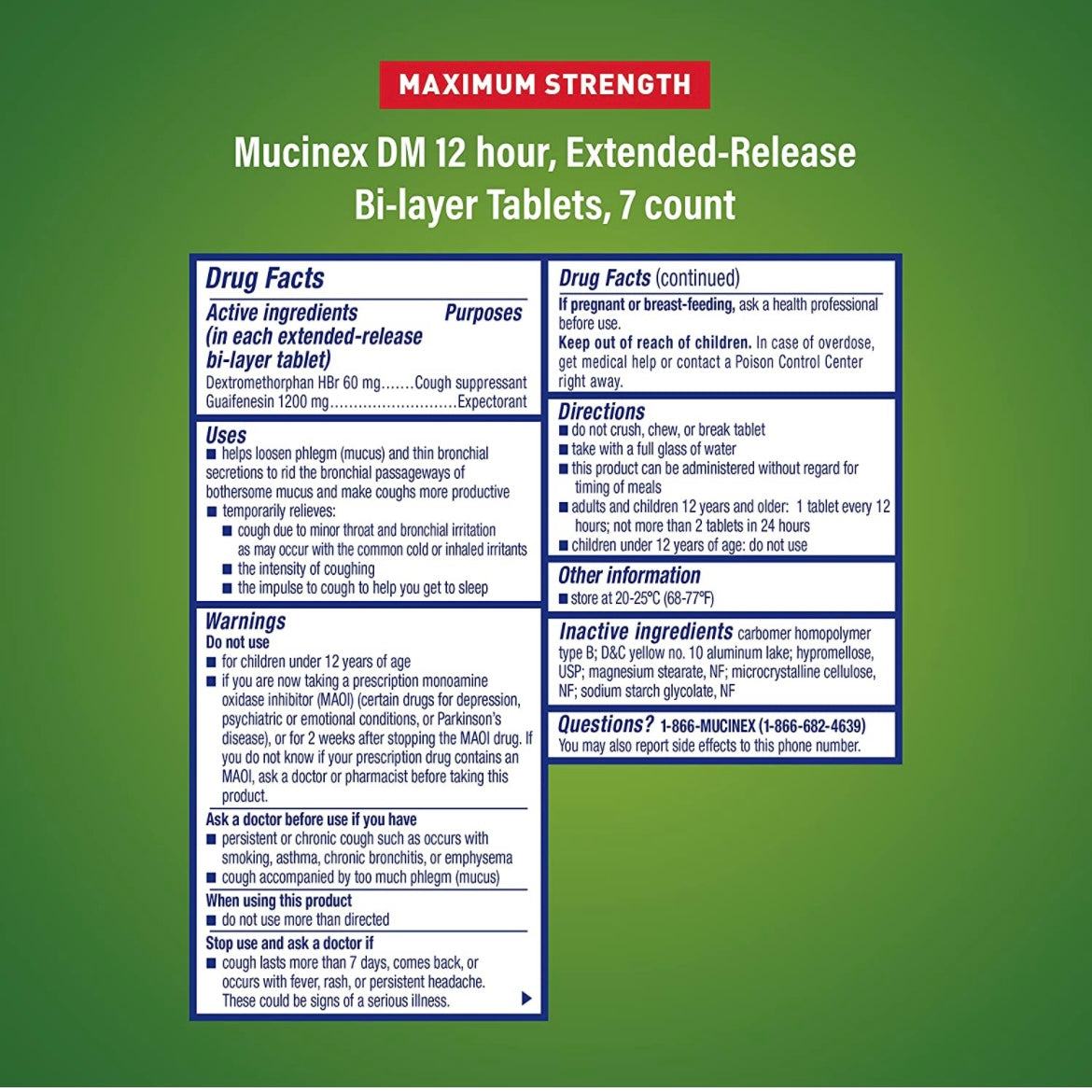 Cough Suppressant and Expectorant, Mucinex DM Maximum Strength 12 Hour Tablets, 7ct