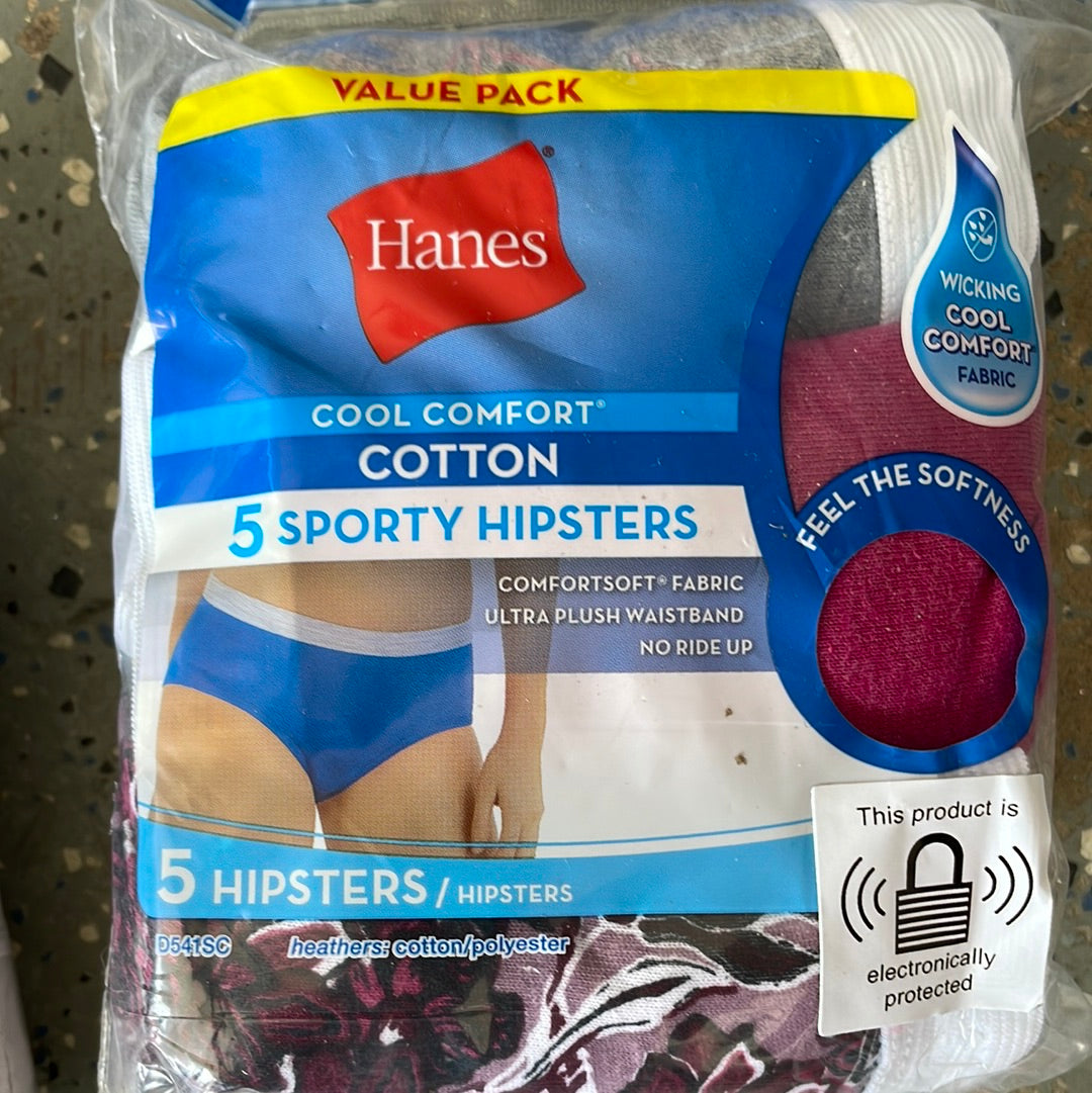 Womens, Hanes Cotton Sporty Hipsters, 5 Pack