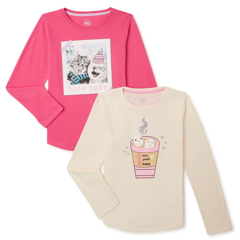 Youth, Girls Long Sleeve Graphic Tee, 2 Pack