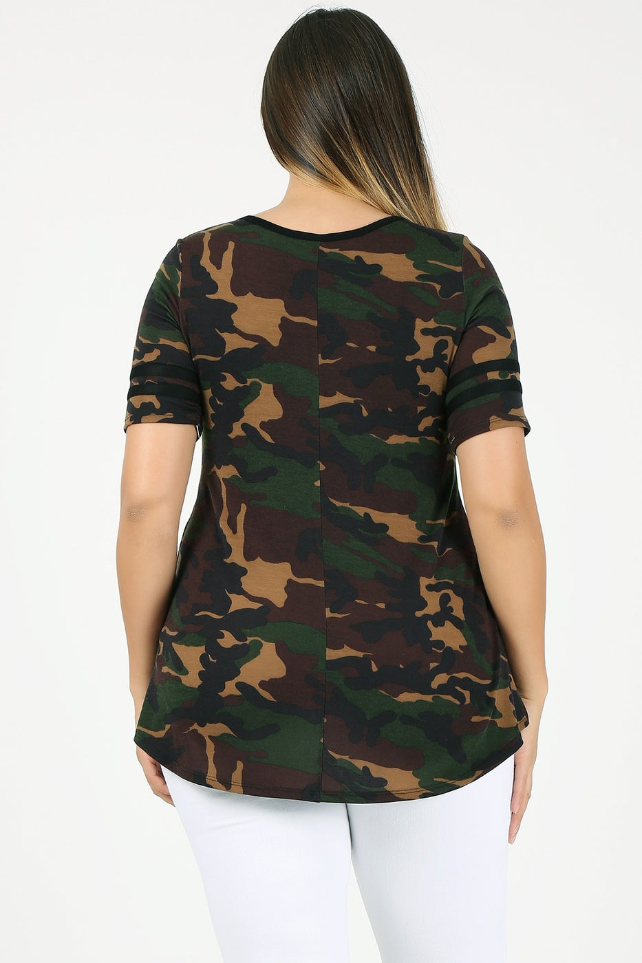 Top, Camo Short Sleeve Hi Lo
