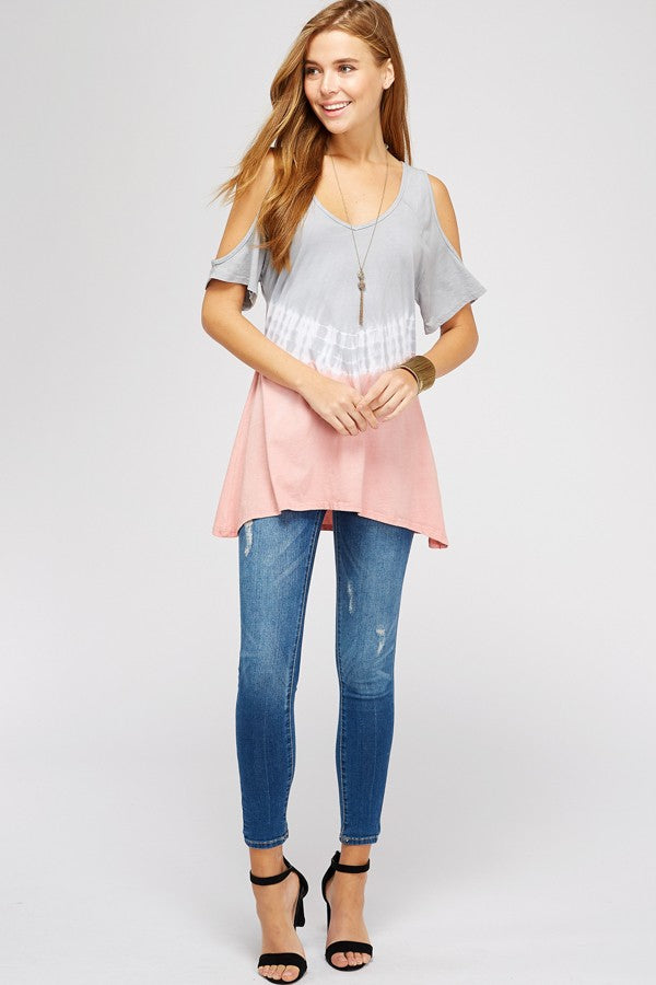 Shirts, Tie Dye Short Sleeve Cold Shoulder