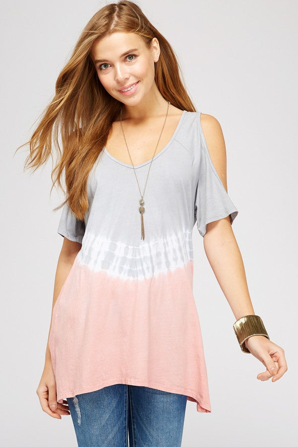 Shirts, Tie Dye Short Sleeve Cold Shoulder