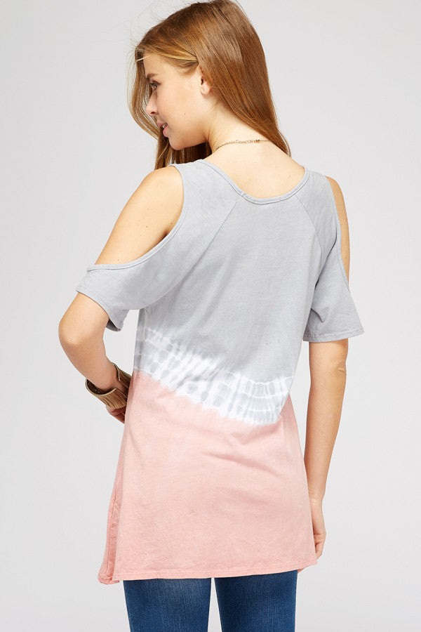Shirts, Tie Dye Short Sleeve Cold Shoulder