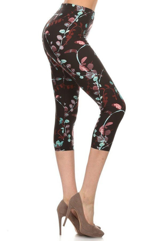 Leggings, Black Painted Floral