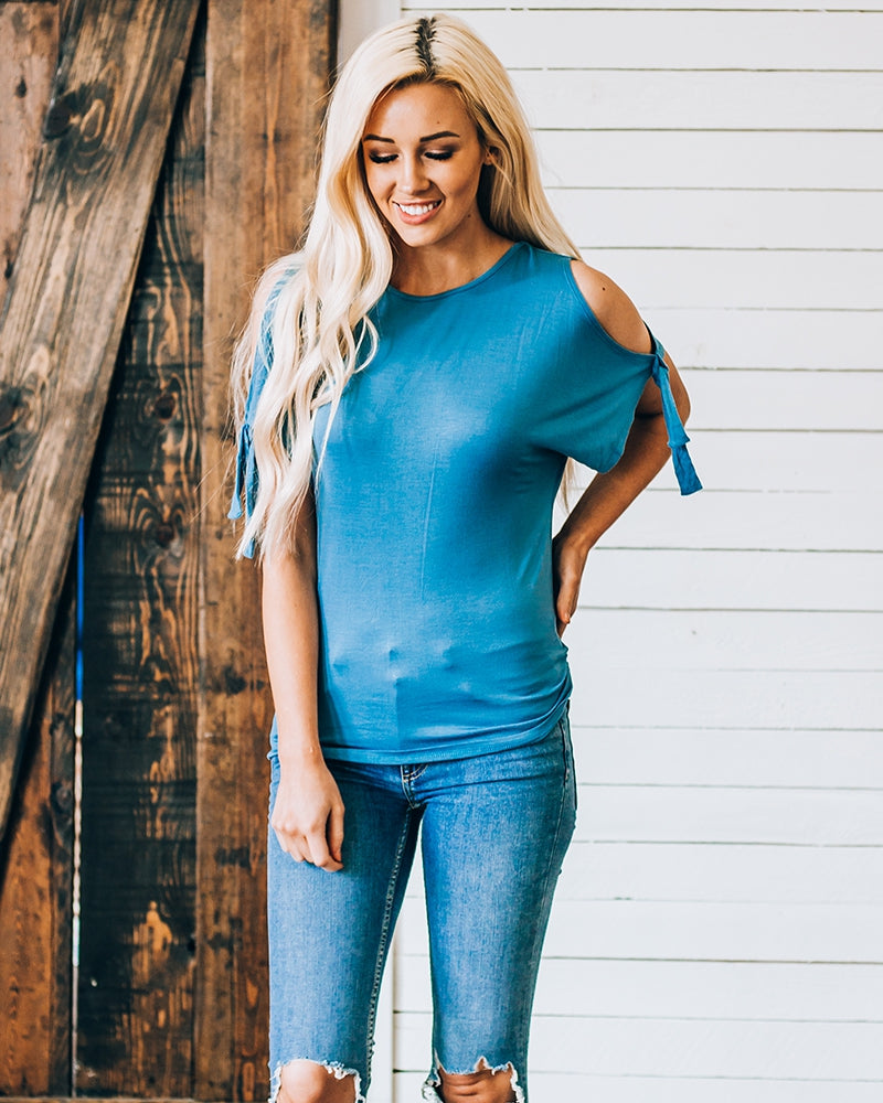 Tops, Cold Shoulder Tie Detail Top