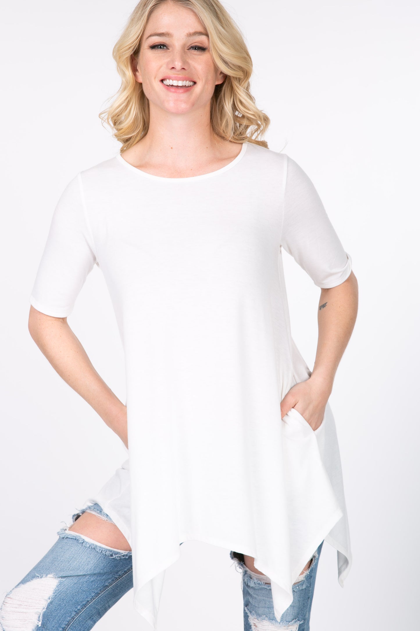 Tops, Half Sleeve Sharkbite Hem Tunic