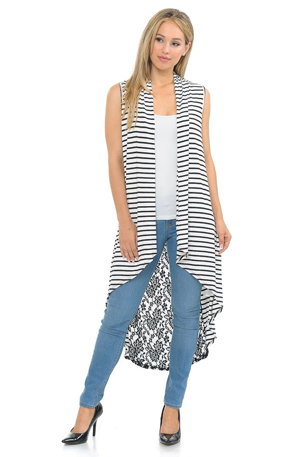Tops, Sleeveless Stripe Vest w/Lace Detail