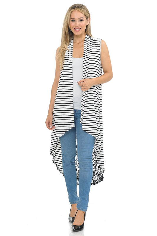 Tops, Sleeveless Stripe Vest w/Lace Detail