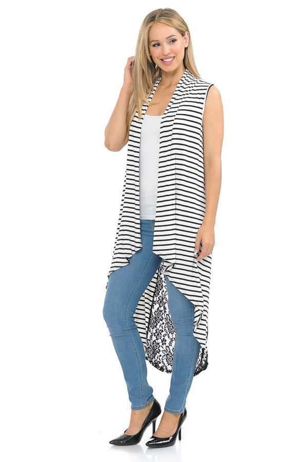 Tops, Sleeveless Stripe Vest w/Lace Detail