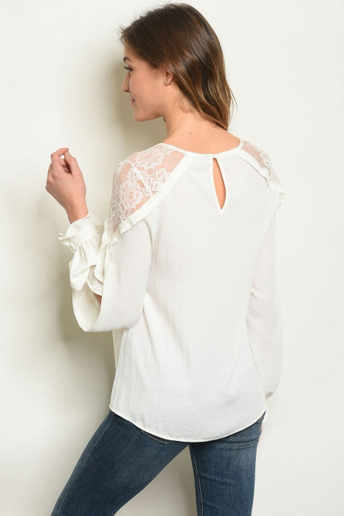 Tops, Long Puff Sleeve Lace Blouse