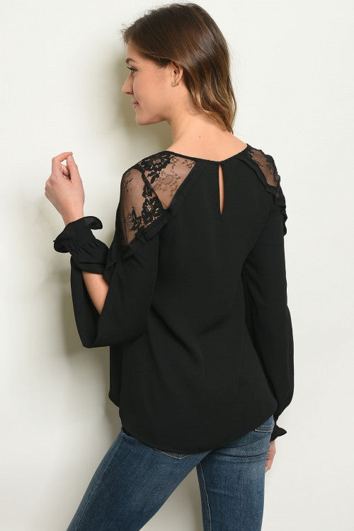Tops, Long Puff Sleeve Lace Blouse