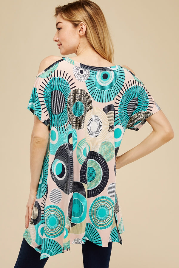 Shirts, Geo Cold Shoulder Side Split Tunic