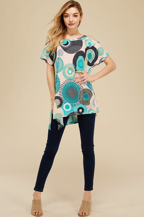 Shirts, Geo Cold Shoulder Side Split Tunic
