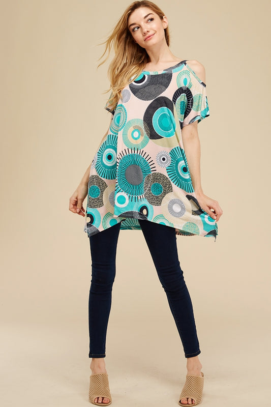 Shirts, Geo Cold Shoulder Side Split Tunic