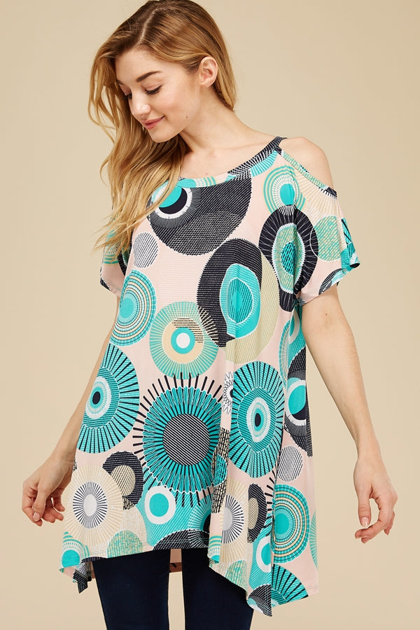 Shirts, Geo Cold Shoulder Side Split Tunic