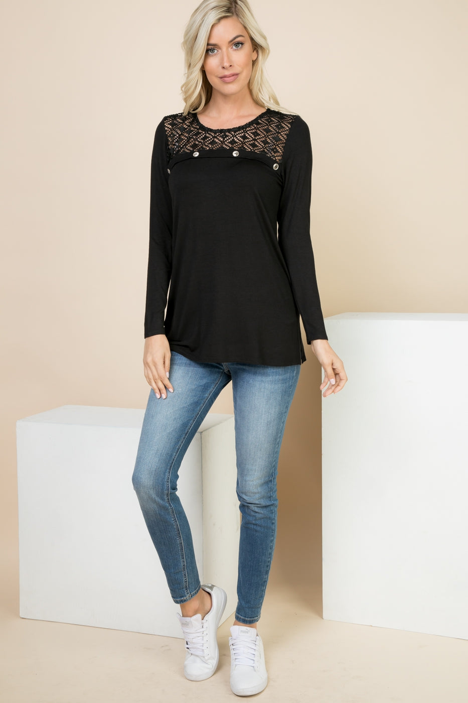Tops, Long Sleeve w/Crochet and Button Detail