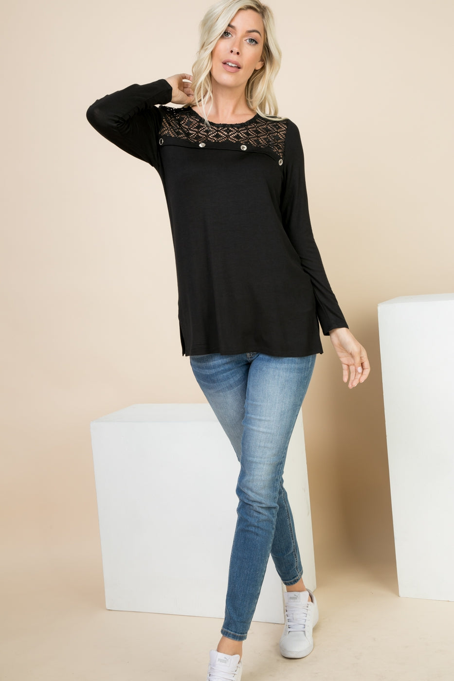 Tops, Long Sleeve w/Crochet and Button Detail