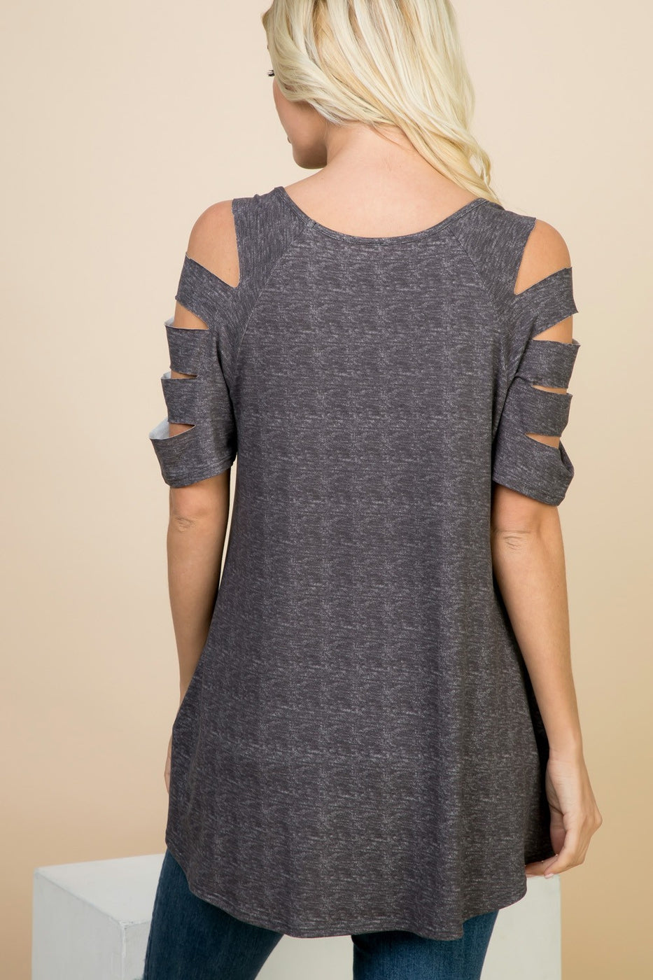 Tops, Cutout Short Sleeve Tunic Top w/Pocket