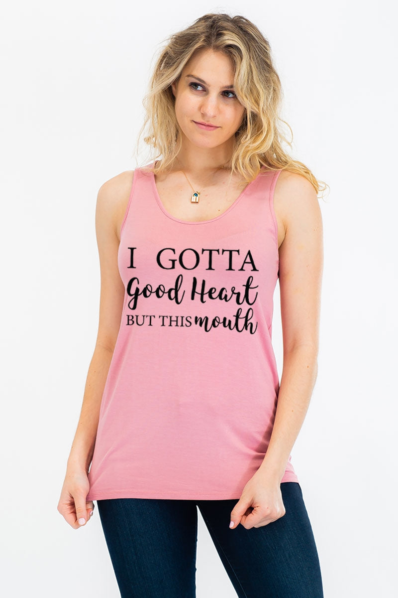 Tops, Good Heart Bad Mouth Graphic Tank