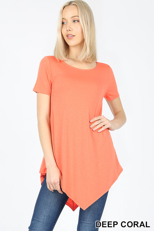 Top, Short Sleeve Boat Neck Triangle Hem