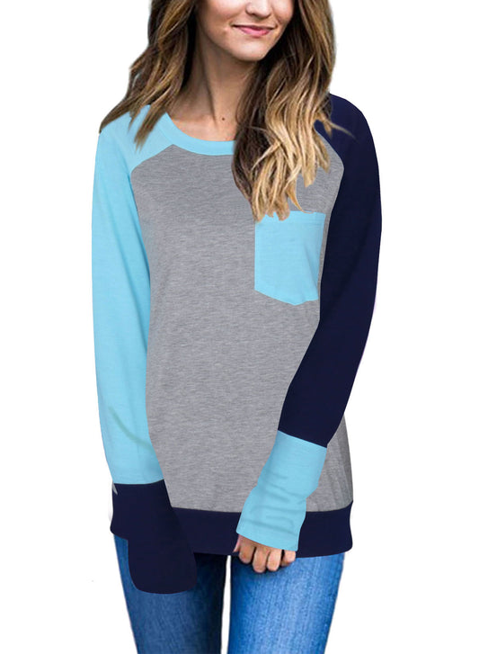 Top, Color Block Long Sleeve Top