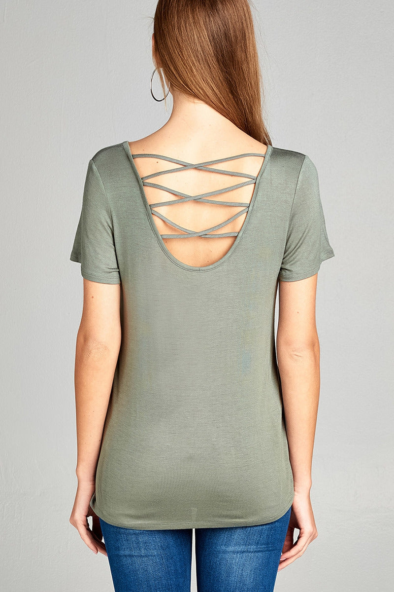 Tops, Short Sleeve Criss Cross Back