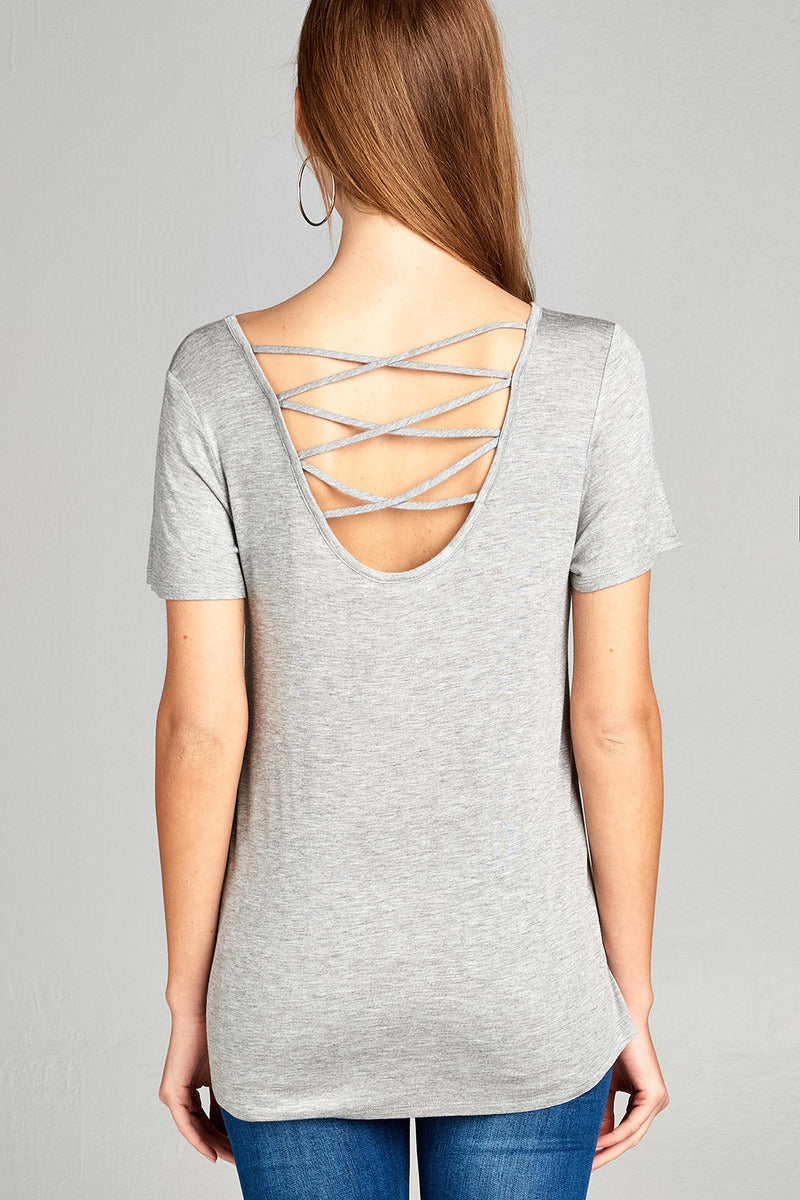 Tops, Short Sleeve Criss Cross Back