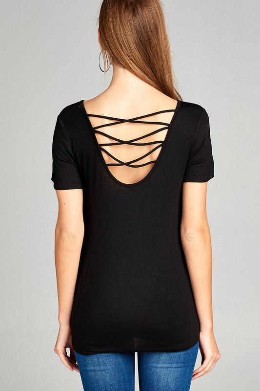 Tops, Short Sleeve Criss Cross Back