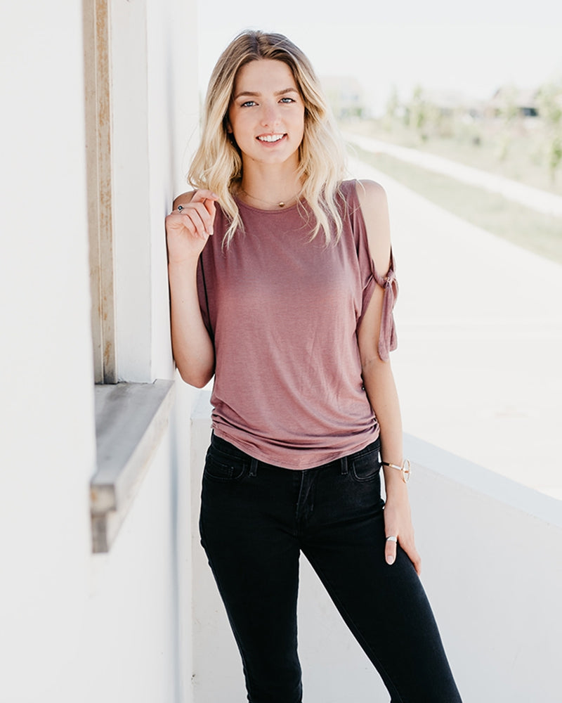 Tops, Cold Shoulder Tie Detail Top
