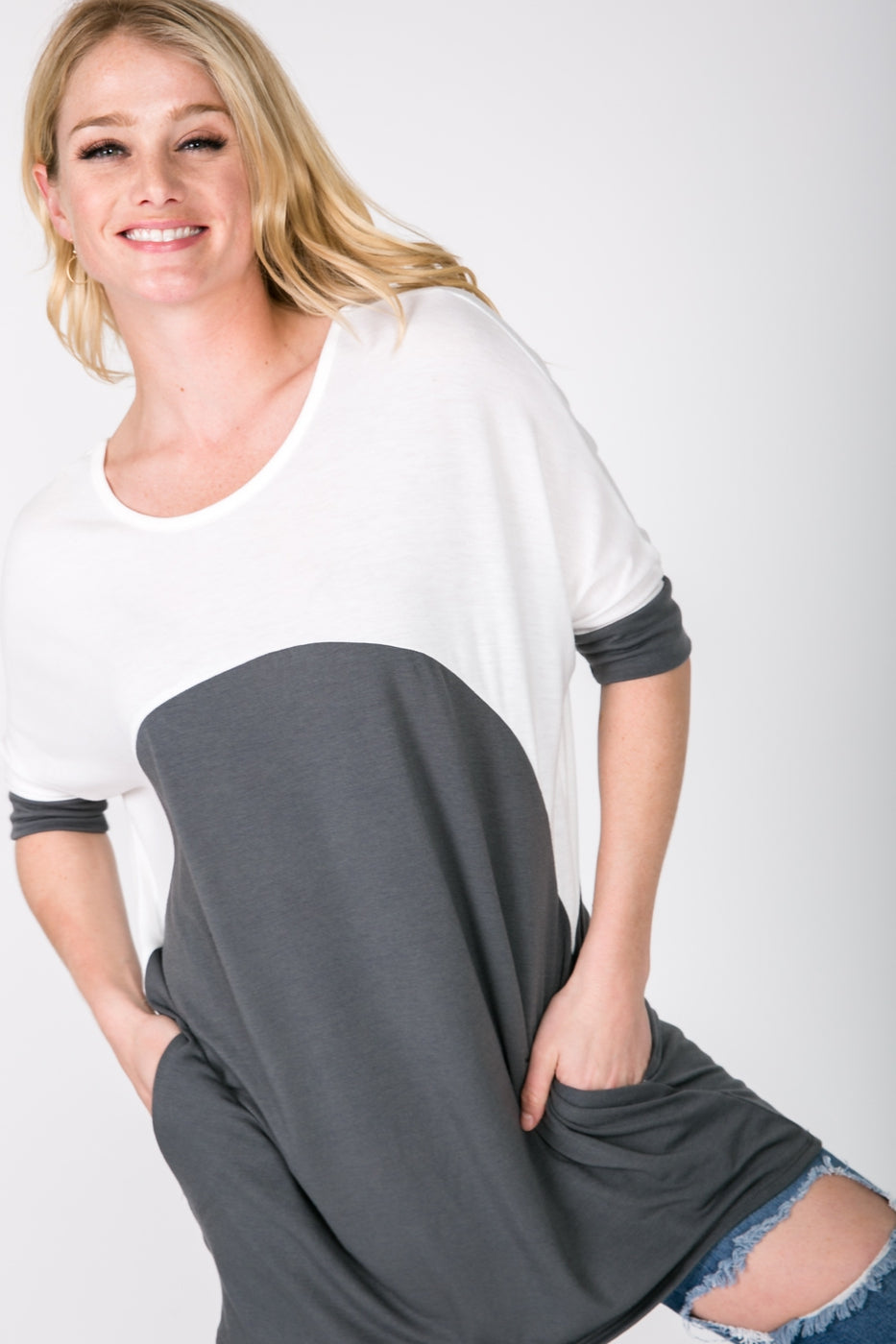 Tops, Color Block Tunic Back Lattice W/Pockets