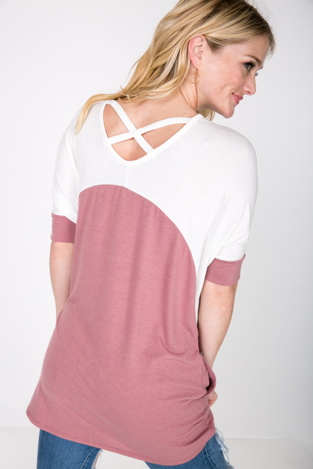 Tops, Color Block Tunic Back Lattice W/Pockets