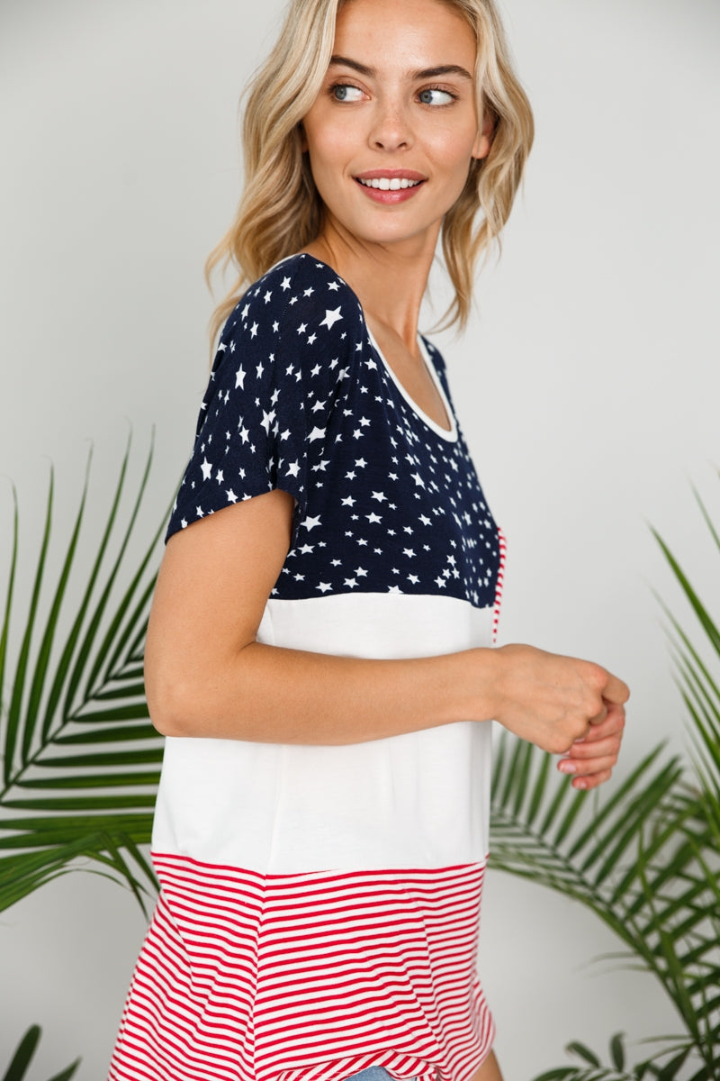 Tops, 4th of July American Flag Color Block Top