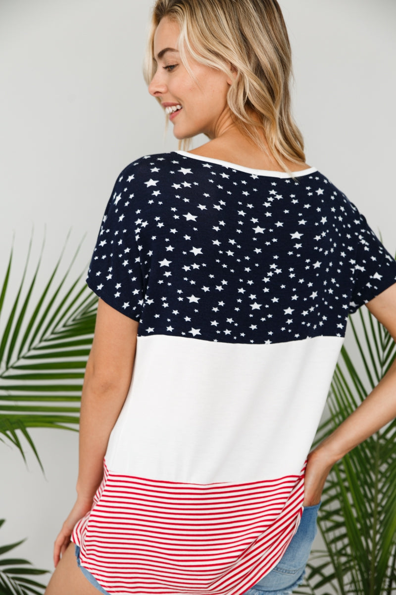 Tops, 4th of July American Flag Color Block Top