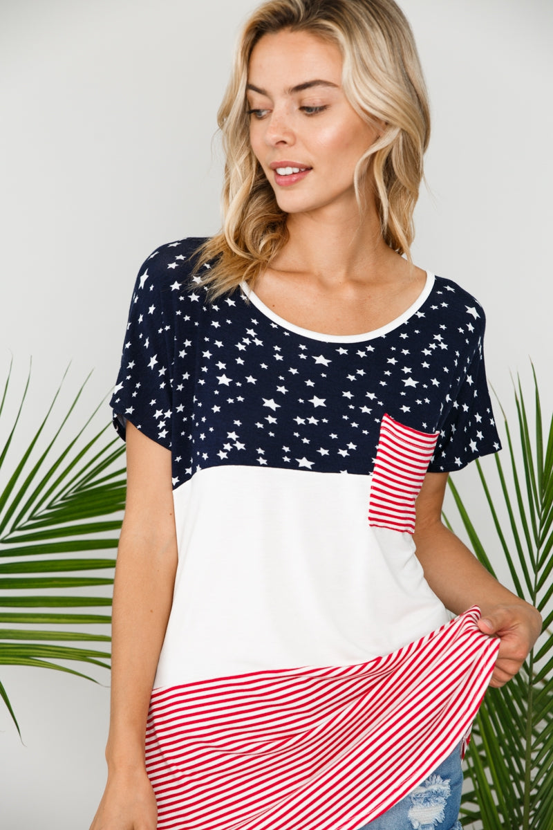 Tops, 4th of July American Flag Color Block Top