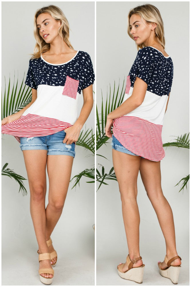 Tops, 4th of July American Flag Color Block Top