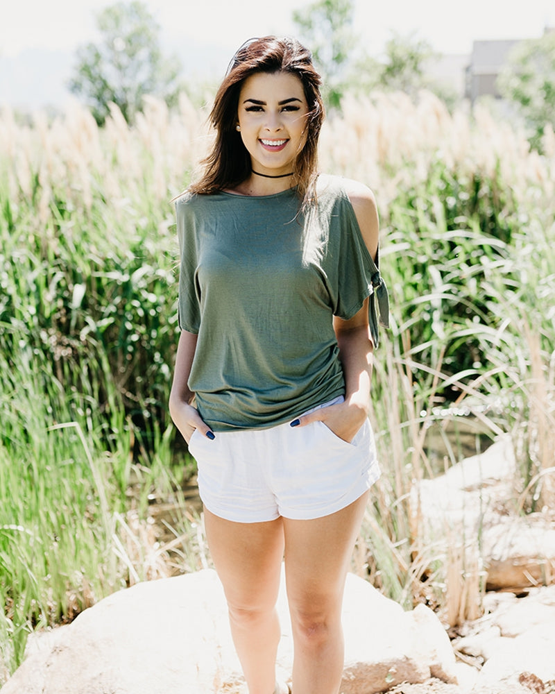 Tops, Cold Shoulder Tie Detail Top
