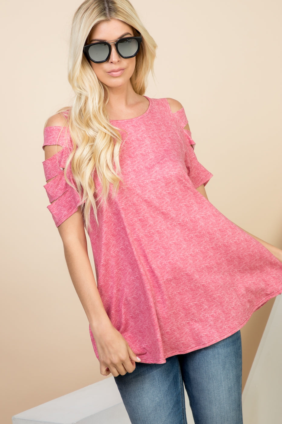 Tops, Cutout Short Sleeve Tunic Top w/Pocket