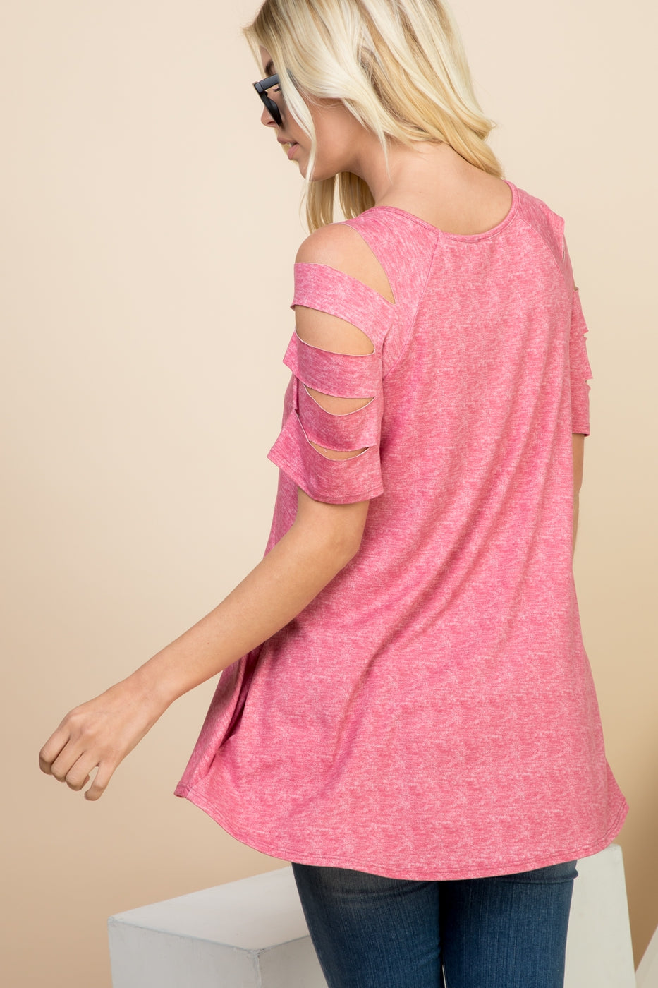 Tops, Cutout Short Sleeve Tunic Top w/Pocket