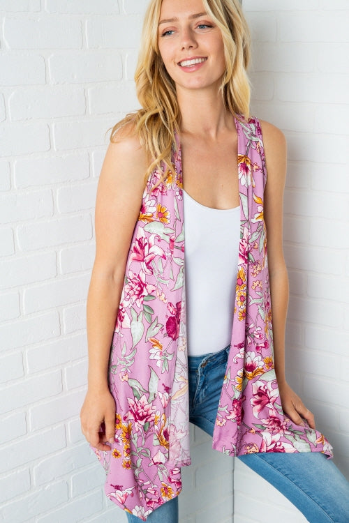 Top, Sleeveless Floral Cardigan