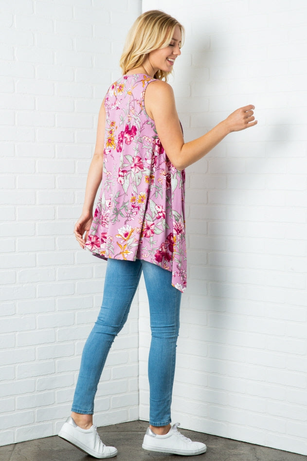 Top, Sleeveless Floral Cardigan
