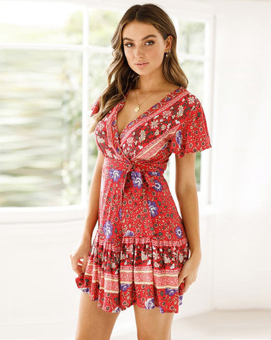 Dress, Floral V-Neck Belt Dress