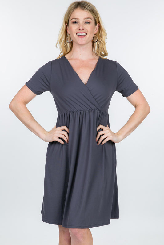 Dress, Short Sleeve Surplice w/Empire Waistline