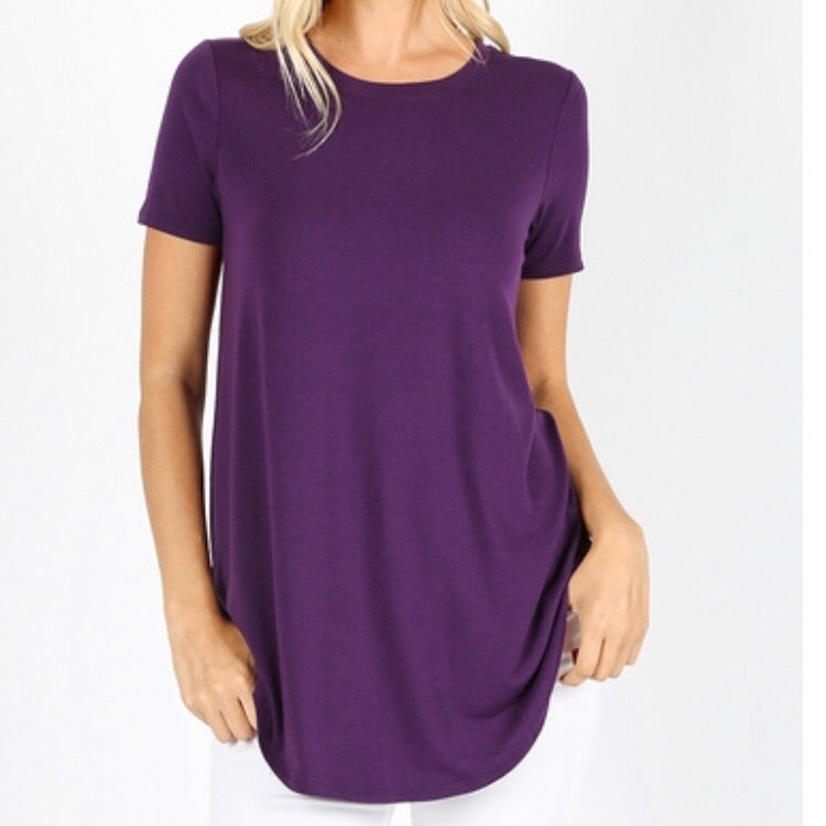 Tops, Short Sleeve Round Neck Round Hem Top