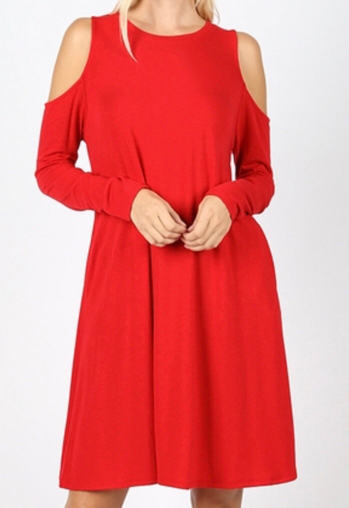 Dress, Cold Shoulder Long Sleeve Dress