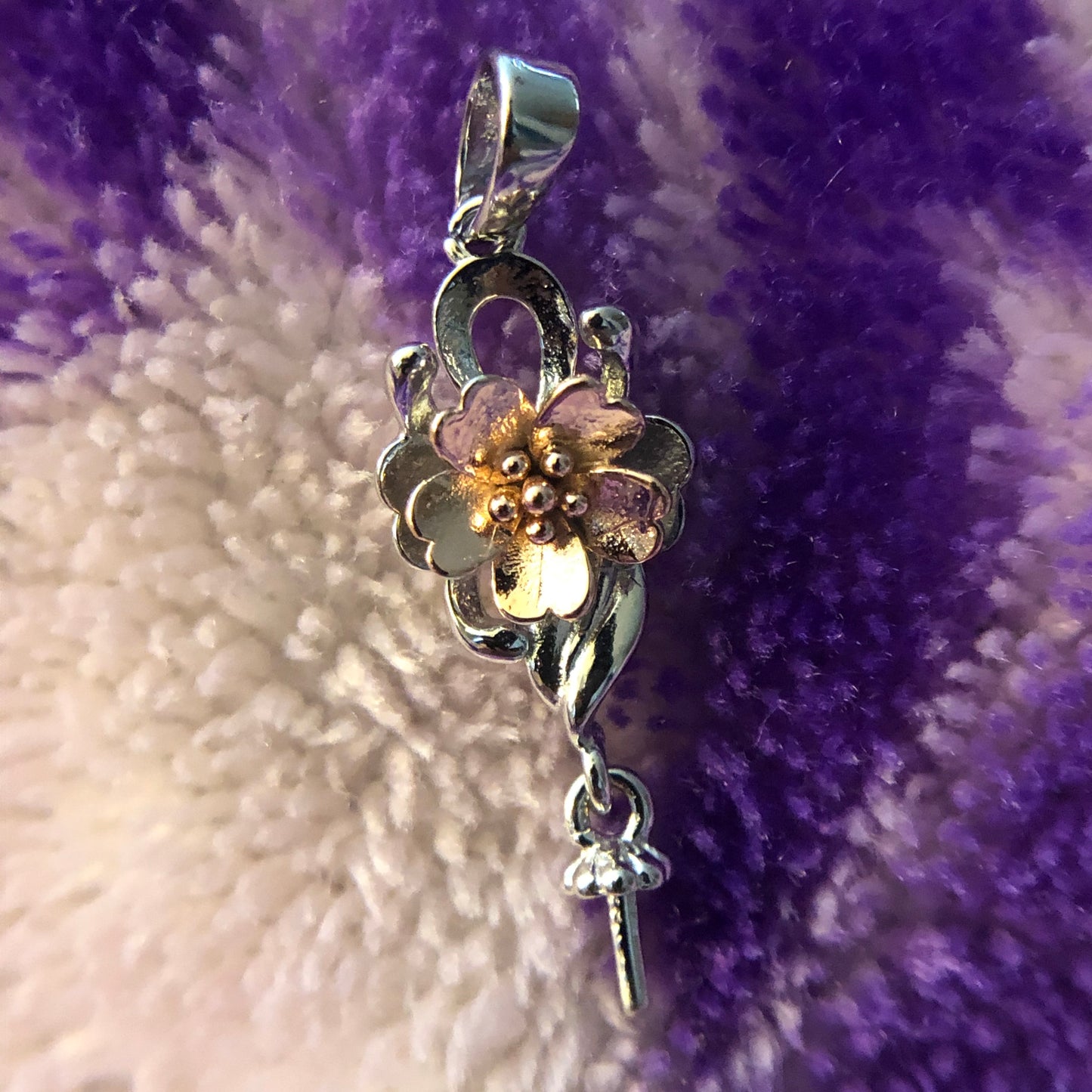 Rose Gold Flower Single-Pearl Pendant Mounting (Sterling silver)