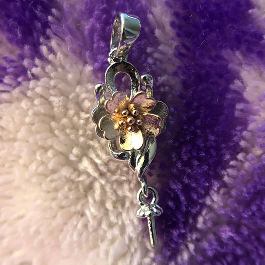 Rose Gold Flower Single-Pearl Pendant Mounting (Sterling silver)